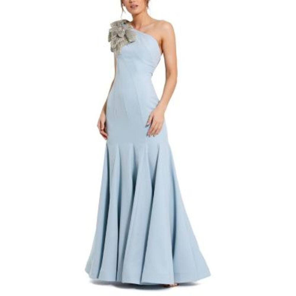 Mac Duggal Women's Powder Blue One Shoulder Flower Detailed Gown Size 8 NWT